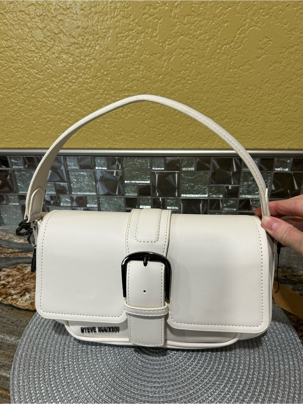 Steve Madden White Buckle-Accent Shoulder Bag and cross body